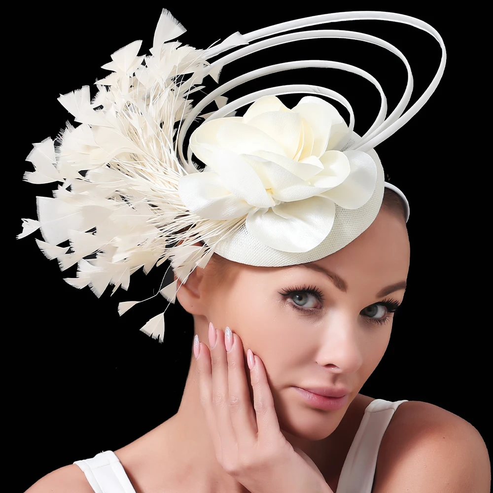 White Fashion Headwear Flower Wedding Floral Fascinator For Elegant Women Headpiece With Hair Clip Party Hair Accessories