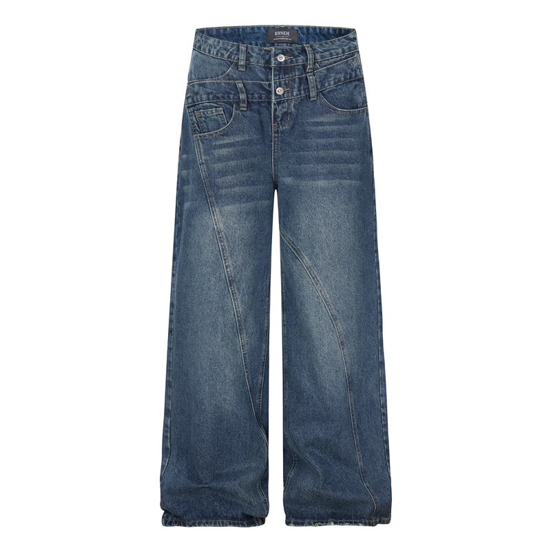 

GXFortune American High Street Деконструированные джинсы Мужские женские повседневные свободные широкие длинные брюки Асимметричный дизайн