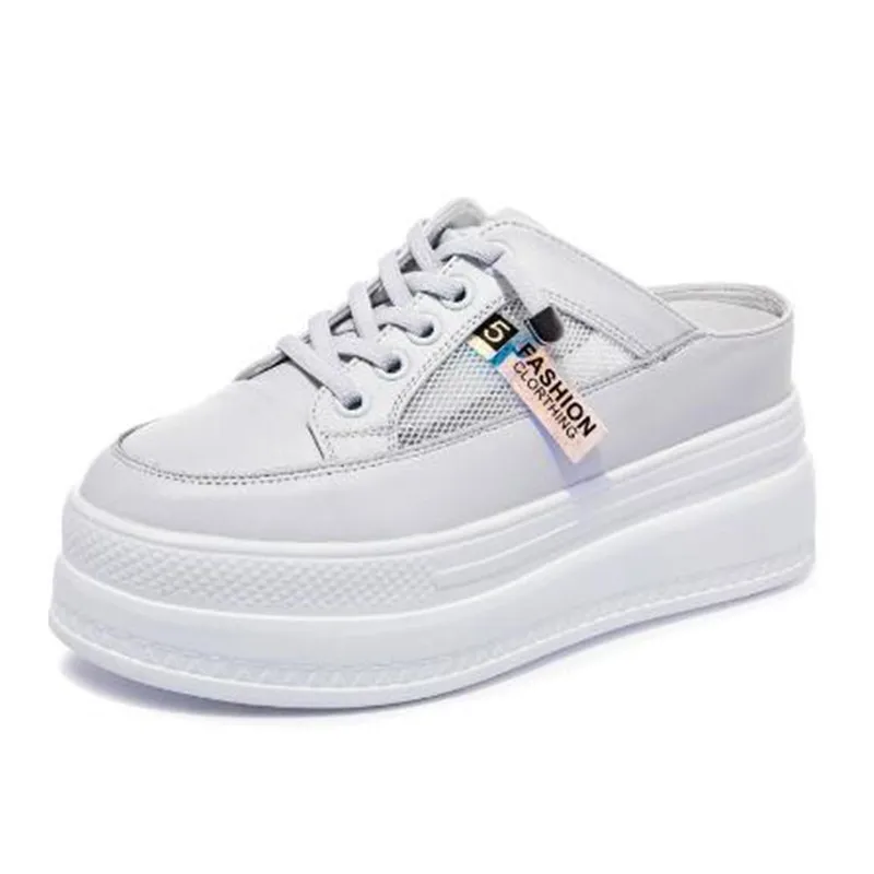 

НОВАЯ дизайнерская женская летняя обувь из натуральной кожи, кроссовки на танкетке на платформе 8 см, пляжные сандалии, шлепанцы, тапочки, обувь с воздушной сеткой