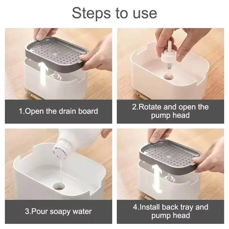 2In1 Dish Soap Dispenser Liquid Soap Pump Dispenser Soap Container with Sponge Holder Automatic Detergent Foam Box with Sponge