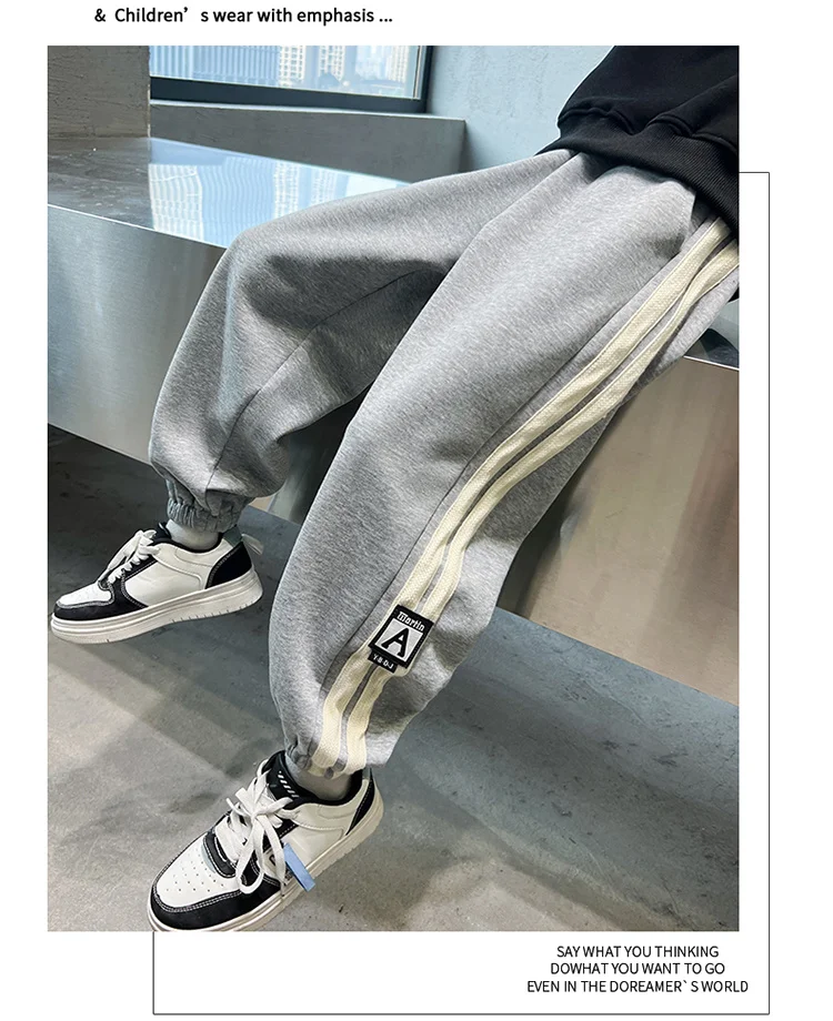 Koreanische Frühlings- und Herbstkleidung für Kinder, Jungen-Sporthose mit Seitenstreifen, Jogginghose für Teenager, Baumwollhose, Alter 5 bis 14 Jahre – Detail 13