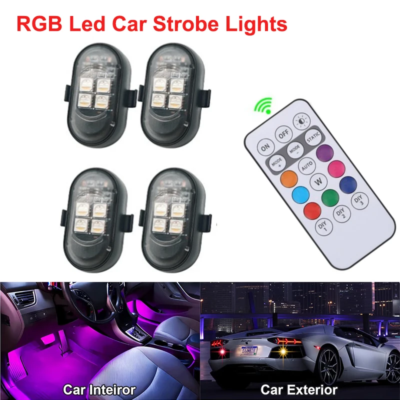 Wireless LED Strobe Lights Car Decor Atmosphere Light Warning Lights RGB Led Aircraft Strobe Lights Car Motorcycle LED Lights