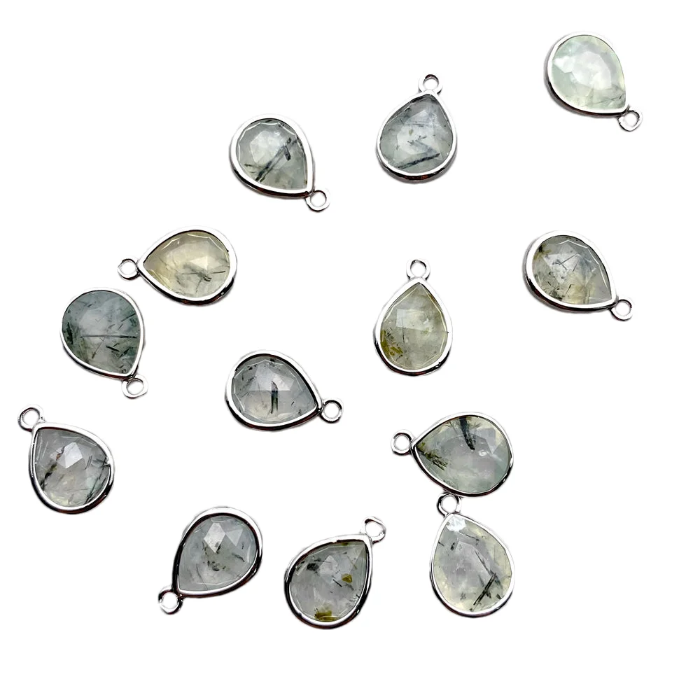 20pcs Teardrop Faceted Green Prehnite Charms Pendant Handmade DIY