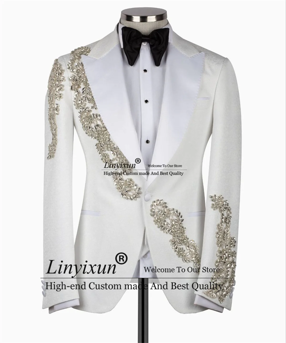 

Luxury Beaded Appliques Tuxedo Men Suits Glitter Lace Groom Wedding 3 Pieces Sets Bridegroom Prom Blazers Slim Fit Costume Homme