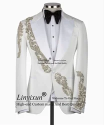 Luxury Beaded Appliques Tuxedo Men Suits Glitter Lace Groom Wedding 3 Pieces Sets Bridegroom Prom Blazers Slim Fit Costume Homme