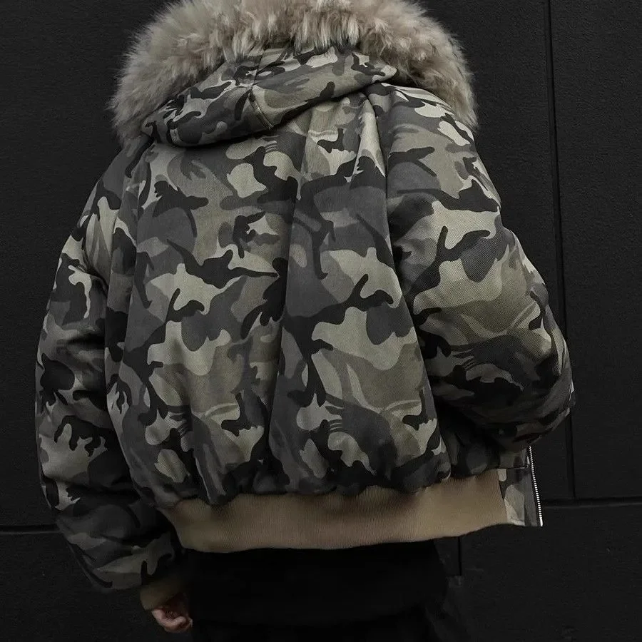 النمط الأمريكي التمويه الفراء طوق مقنعين مكافحة الباردة الشتاء معطف الشتاء 2025 الدافئة فضفاض جاكيت من الصوف العصرية رجالي معطف سميك #5