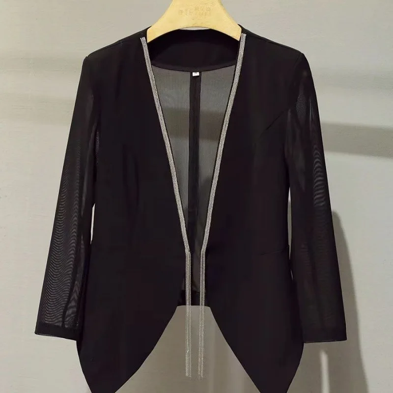 Suit jacket 2024 spring/summer new versatile and slim fitting mesh shawl thin shirt small suit top for women