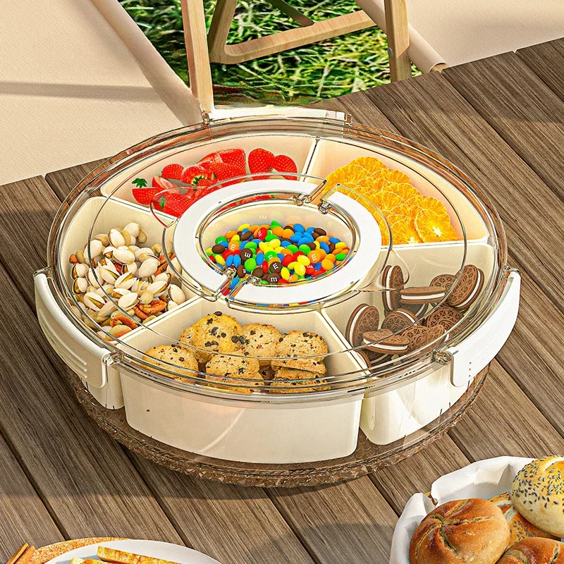 Delicate Fruit Tray Light Luxury High-end Living Room Home Portable Sealed Rotating Melon Seed Snack Dry Fruit Tray Candy Box