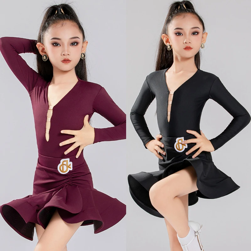 Crianças desempenho roupas de dança meninas padrão nacional vestidos de dança de salão crianças samba traje de dança latina sl14156