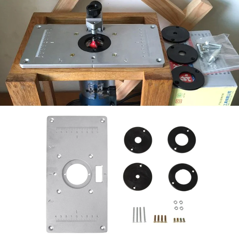 Aluminum Router Table Insert Plate for / 4 Rings Screws For Woodworking Benches