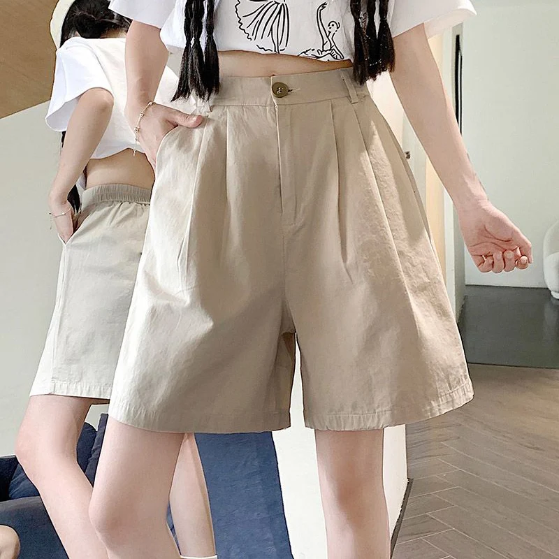 Bestseller Sommer Damen Cargo Kurze Hosen Mädchen Lässige Mode Hochgeschnittene Weite Shorts Einfarbige Weite Beinhosen