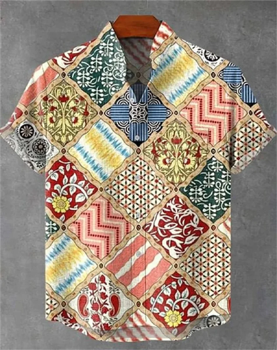 Camisa Lino Estampado Retro Pescado Manga Corta Hombre - usage example