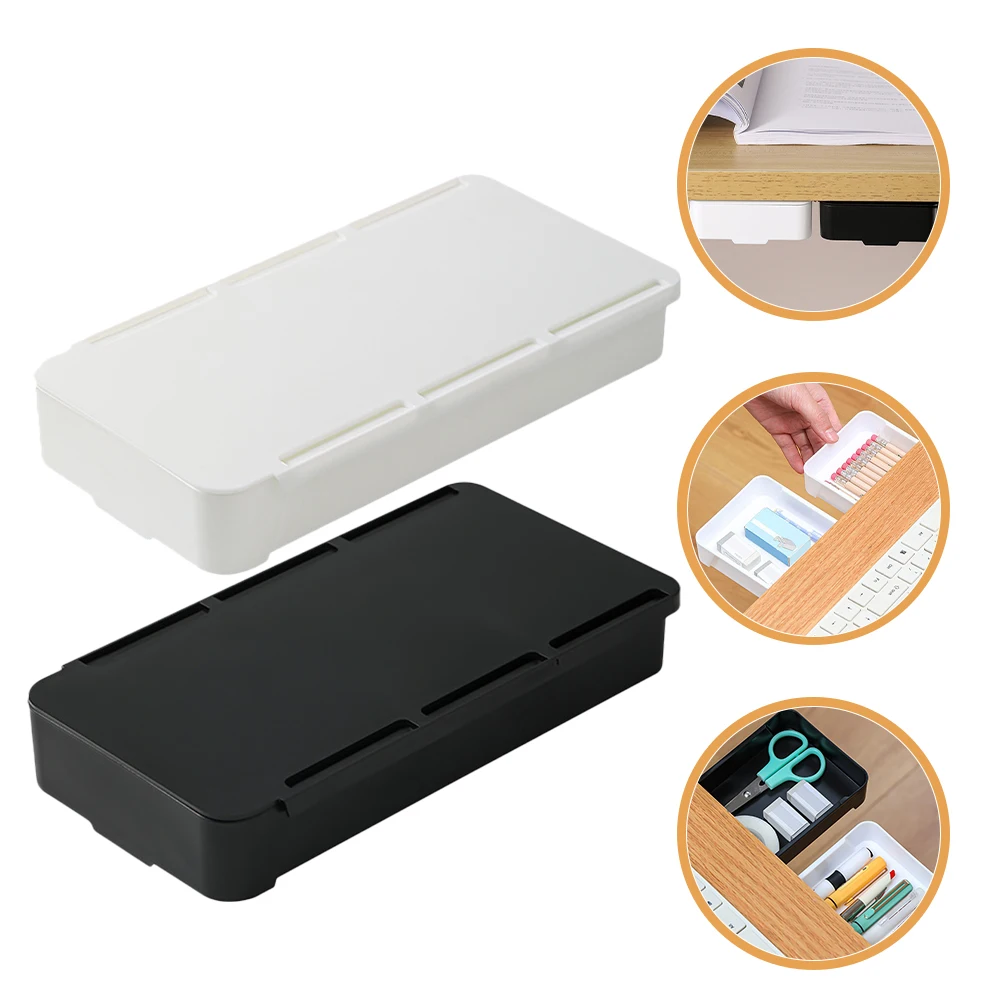 

2pcs Hidden Drawer Under Desk Storage Box Large Capacity Hips Material Office Dormitory Stationery Organizer Pen Pencil Holder
