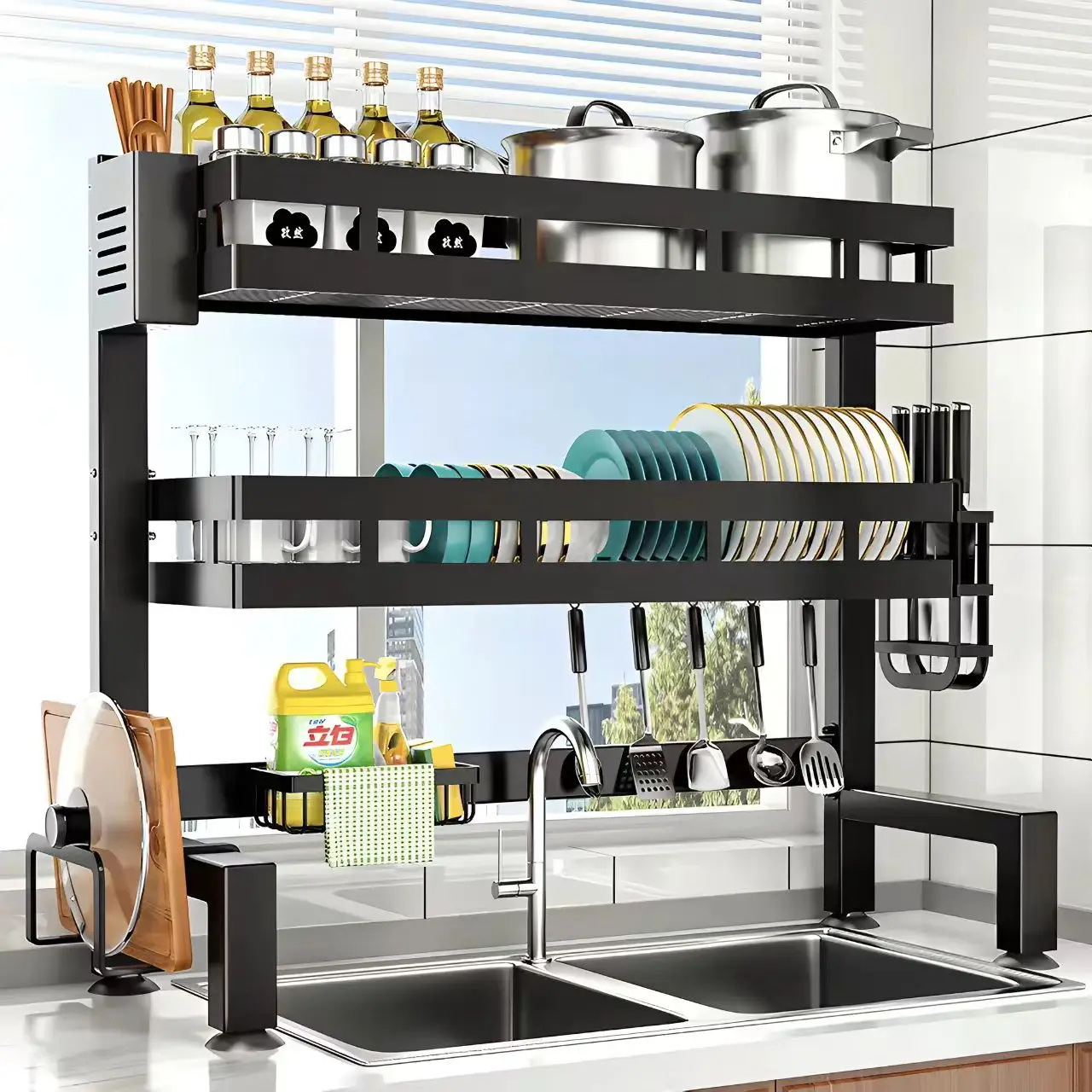 Shelf Countertop Dish Storage Rack Multifunctional Dish Rack Drain Rack on Sink