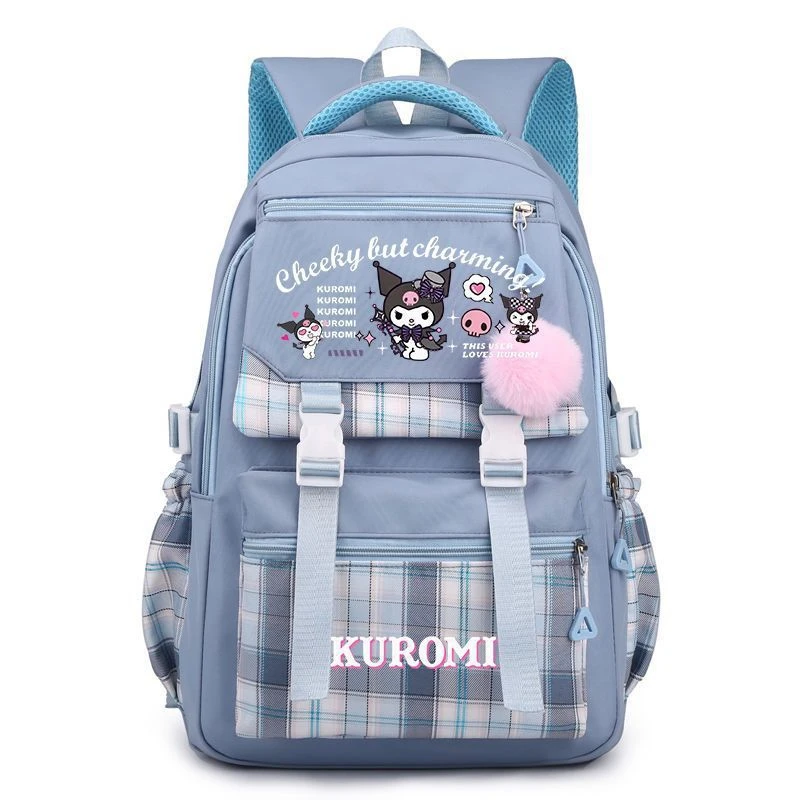 Sanrios tas buku anak ransel kapasitas besar, tas buku anak, tas sekolah penyimpanan alat tulis pelajar, ransel kapasitas besar, imut, kartun, tokoh Anime Kuromi