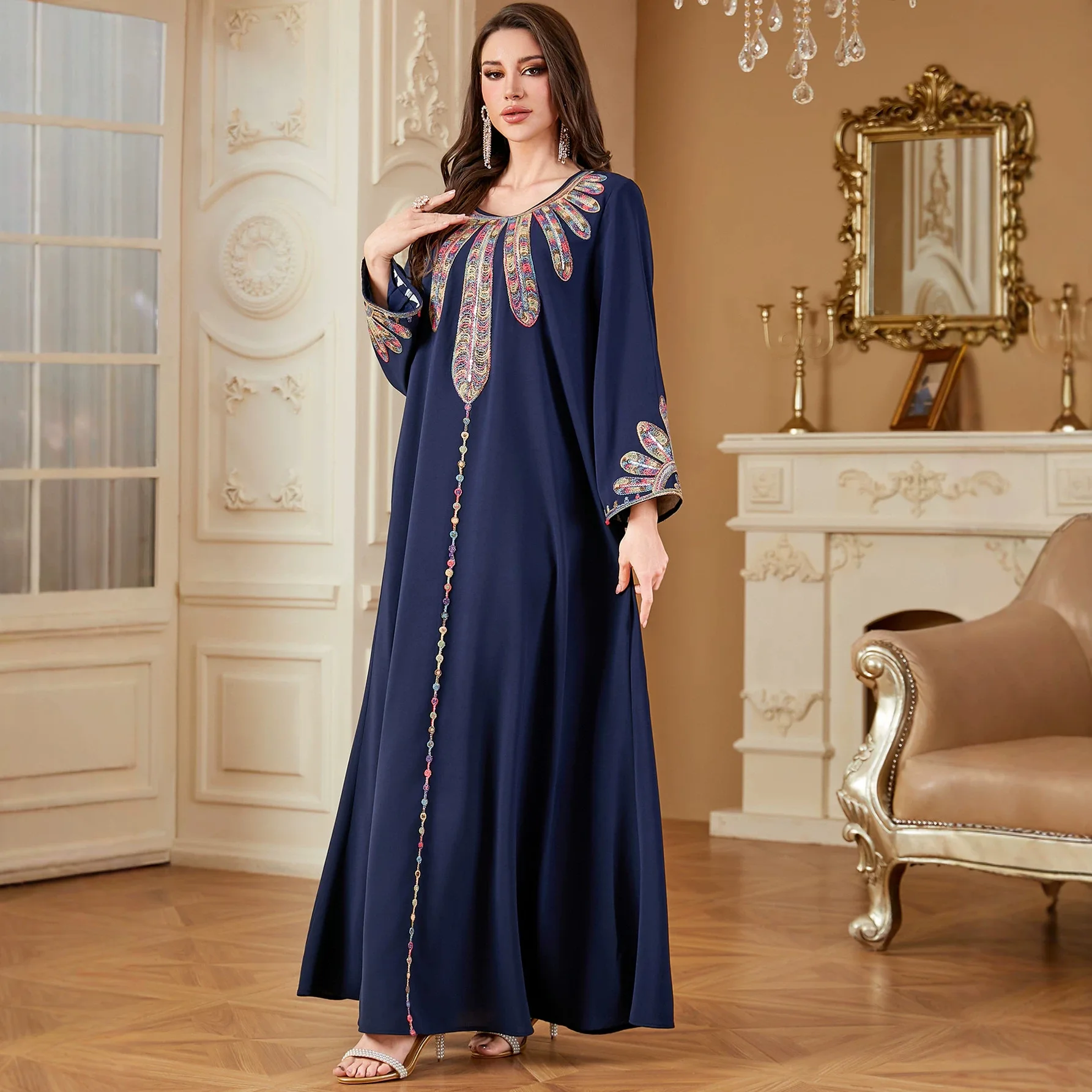 

Eid Ramadan Muslim Women Embroidery Maxi Dress Abayas Dubai Turkey Kaftan Jalabiya Caftan Party Dresses Musulmane Femme Vestidos