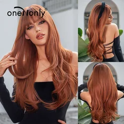 oneNonly Ginger Red Wig with Bangs Long Wave Synthetic Wigs for Women Cosplay Natural Wig Hair Heat Resistant Fiber