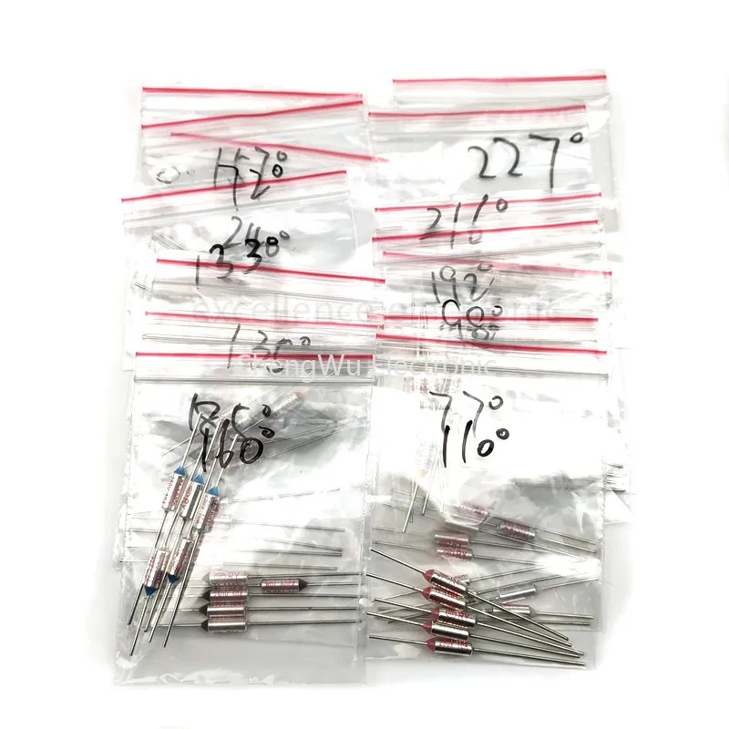 13 Kinds Values=65pcs Assortment Kit Thermal Fuse 10A 250V Thermal Cutoffs 72C degree - 240C degree Temperature fuse