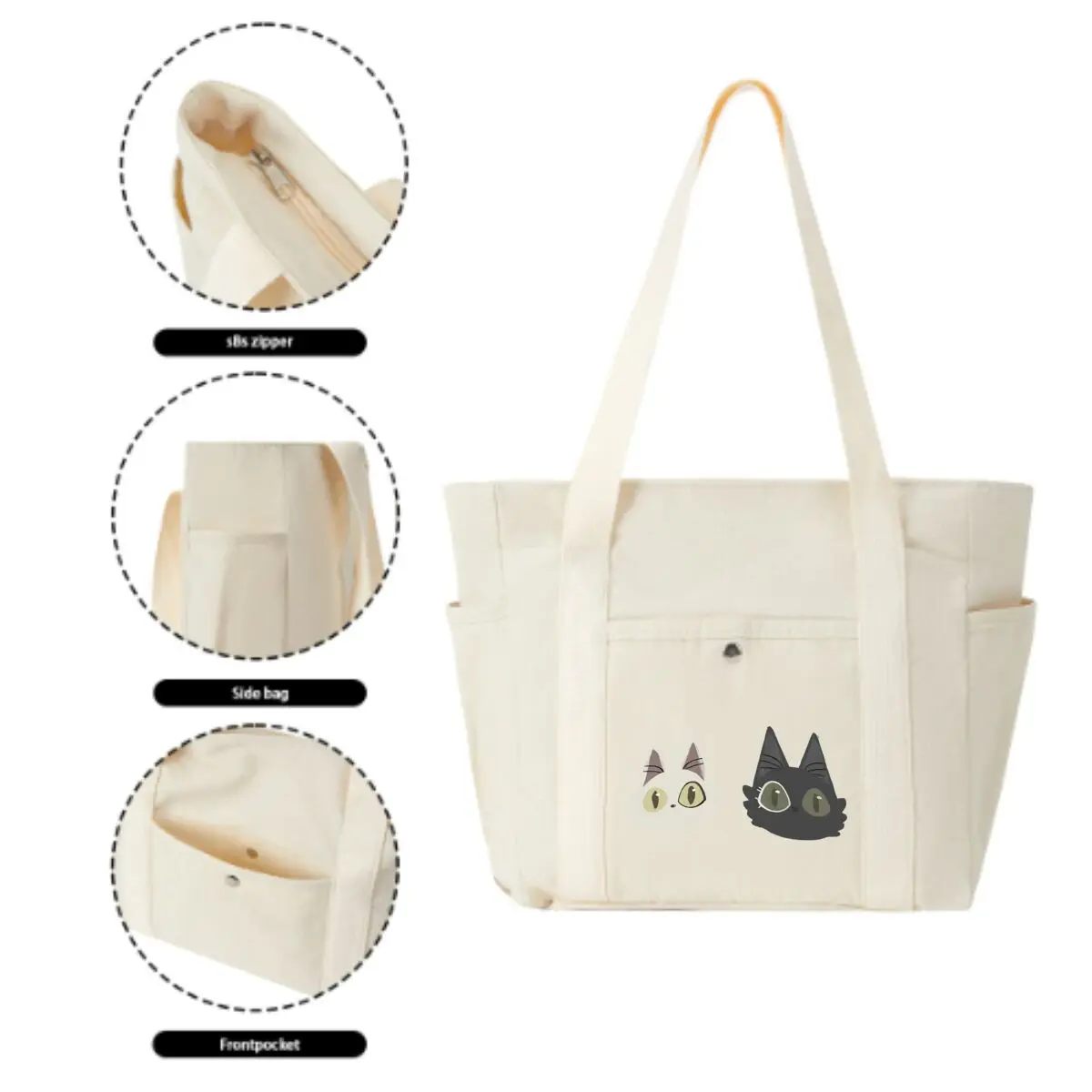 Cat Duo Charm Capacity Canvas Tote Bags Work Commuting Carrying Bag  Shoulder Shopping Bag