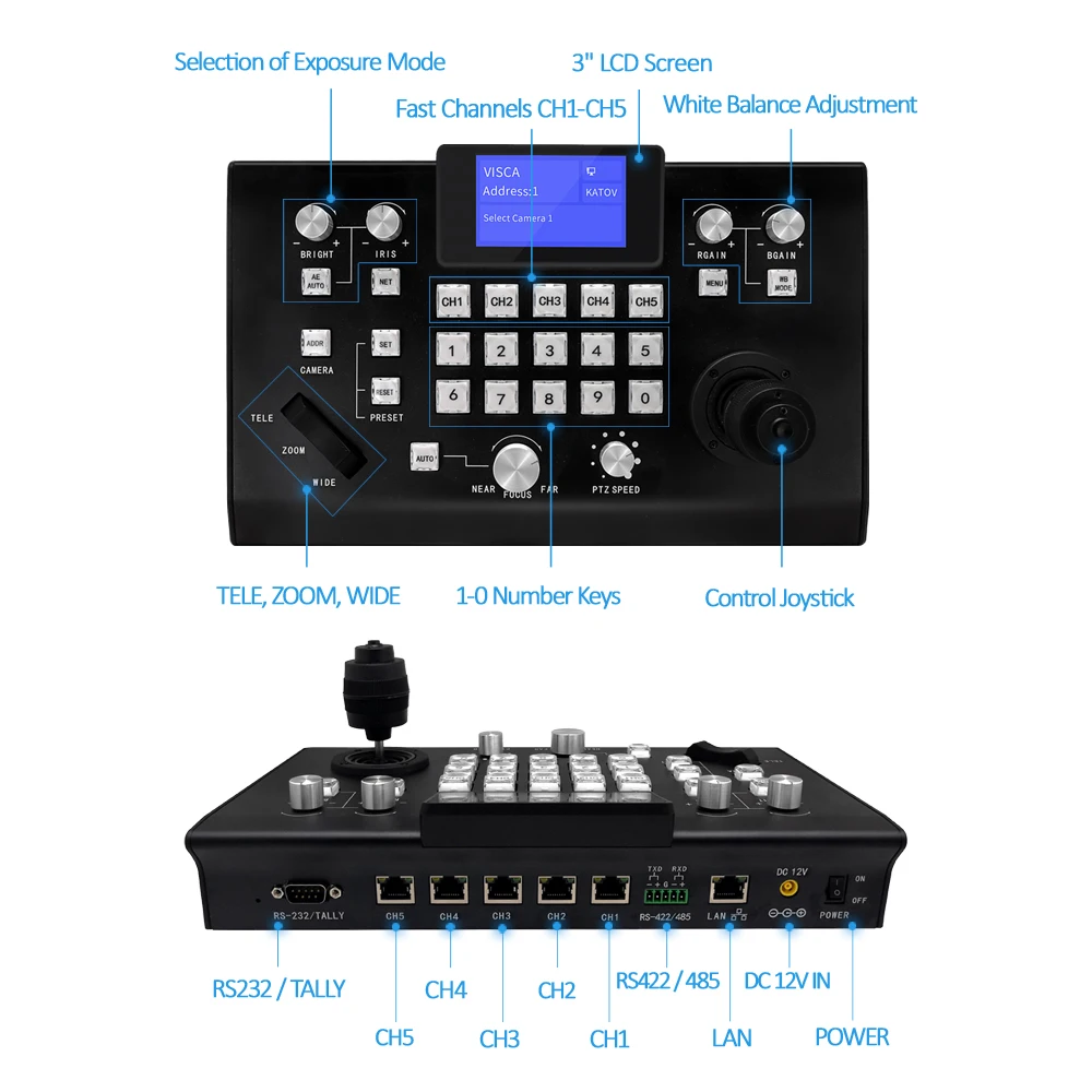 JJTS Wholesale RS232/485 Joystick Network Keyboard Controller With NDI Optional Fast Switch Via CH1-CH5 Joystick Controller