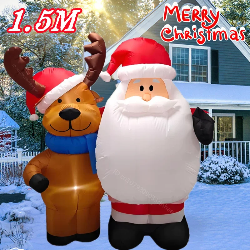 

1.5M/5FT Inflatable Santa Claus And Deer Model with LED Lights Christmas Outdoor Courtyard Garden Holiday Decoration Props