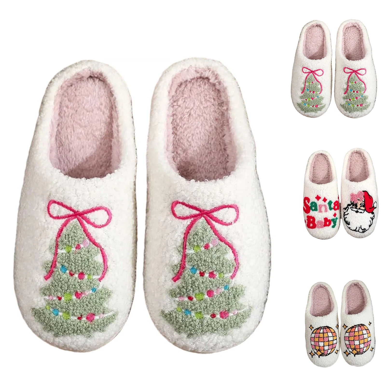 عيد الميلاد الأيائل الدافئة نعال من القطن النساء الشتاء مريحة المنزل الشرائح لطيف فروي الرنة الدافئة أفخم الصنادل للرجال النساء #4