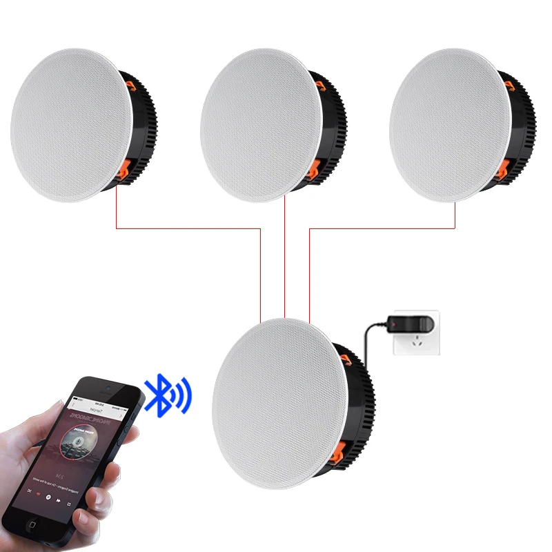 5.25 Inch Wireless In-Ceiling Speaker 50W Active Coaxial Home Theater Background Music Ceiling Speaker Multi-Room Audio