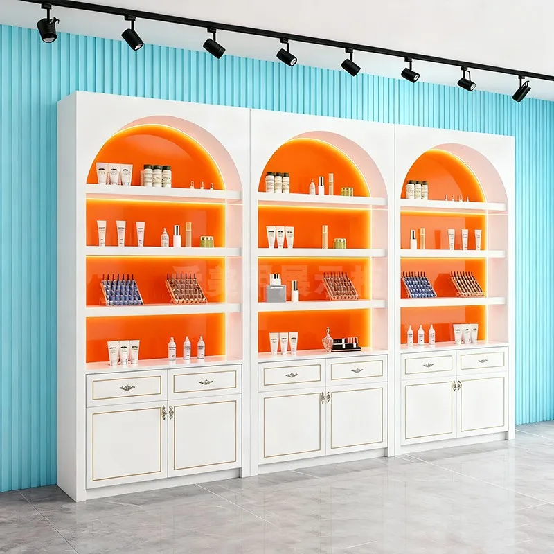 Nordic Minimalist Cosmetics Display Cabinet Beauty Salon Skin Care Products Nail Polish Display Rack Commercial Furniture FYMC