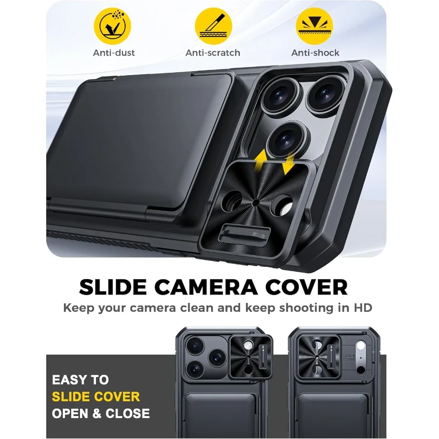 حافظة هاتف من السيليكون المتين المقاوم للصدمات لهاتف iPhone 17 Pro مع حامل بطاقة حجب RFID مدمج 4-5 بطاقات للتحكم في الكاميرا