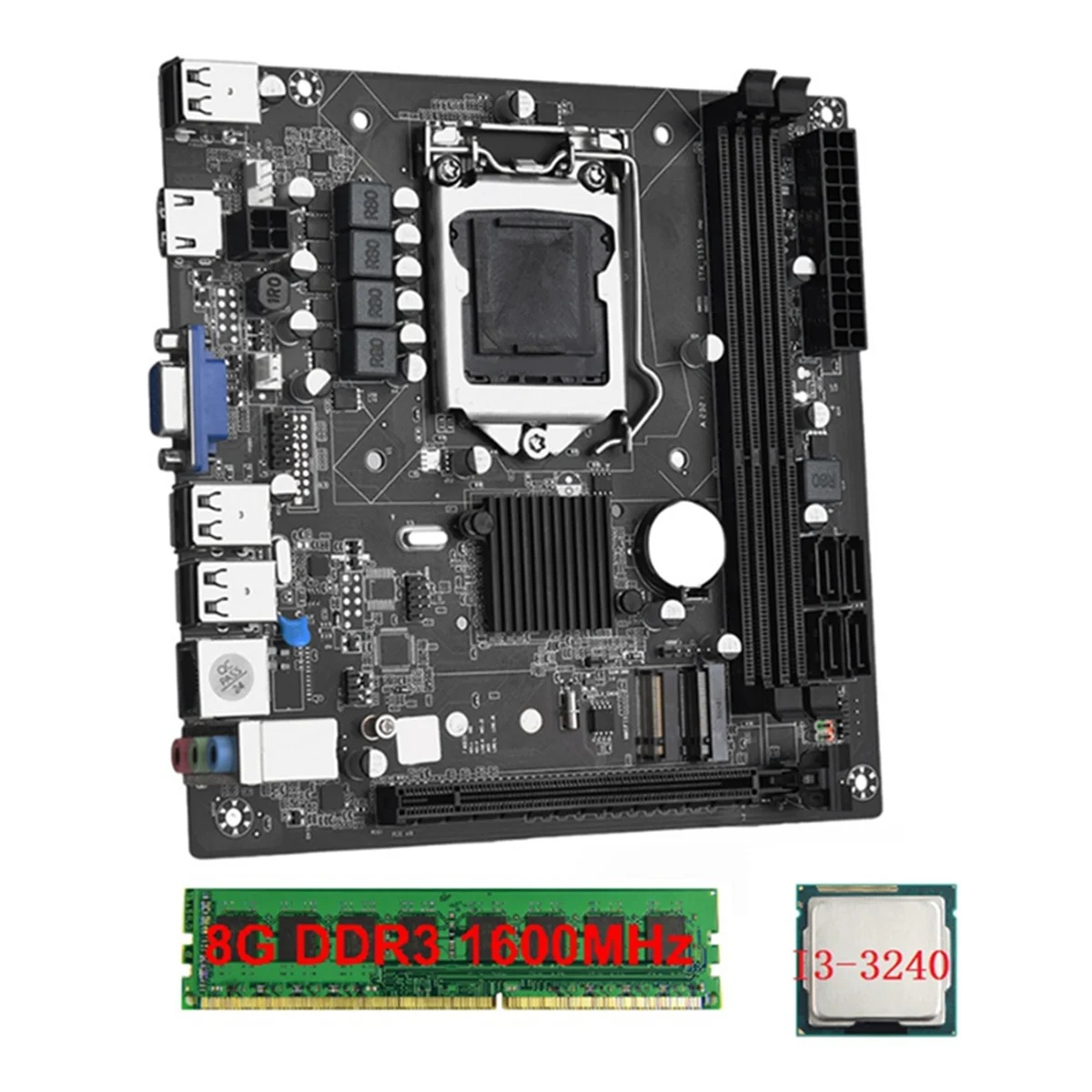 

ITX H61 Desktop Motherboard +I3-3240 +1X8G DDR3 1600MHz RAM CPU LGA 1155 Support Up to 16GB RAM Slots 100M Network Card