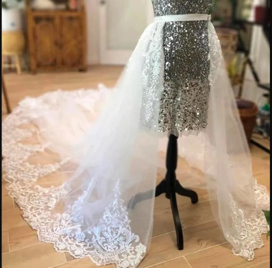 Lace Appliques Wedding Detachable Skirt Removable Train for Dresses Bridal Overskirt Long Train custom size