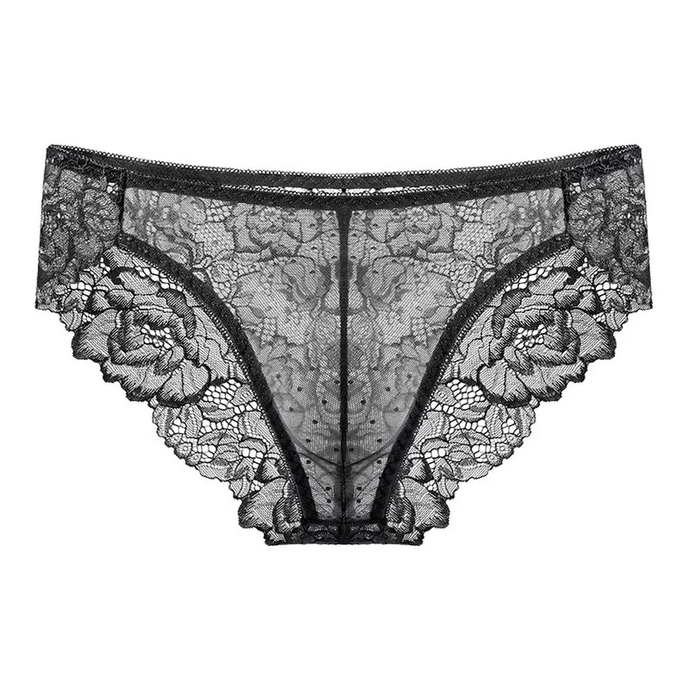 Men Floral Lace Briefs Underwear Low Waist See Through Mesh Stretch Bulge Pouch Male Panties Soft Breathable Sheer Lace Briefs