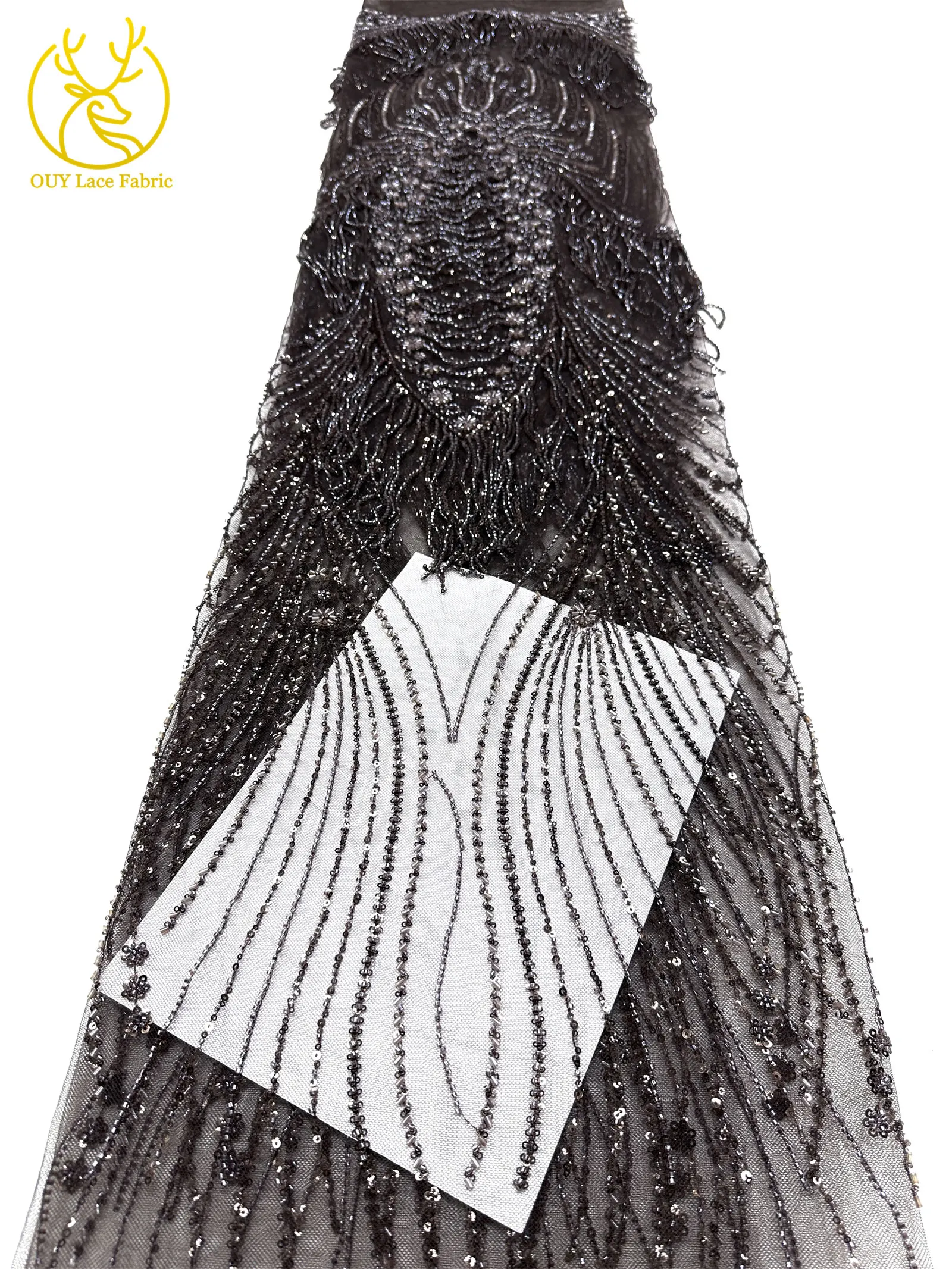 Grüner neuer Design-Tüllstoff mit afrikanischen 3D-Perlen, hochwertiger französischer Pailletten-Tüllstoff für Hochzeitskleider zum Nähen – Detail 18