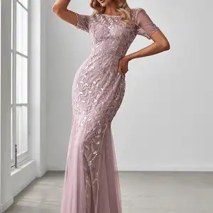Elegante Nachtkleid -Pailletten Fischschwanz Druck Tüllkleider für Party 2025 Immer schöner Lilac Siejoulas Tulle Lady Kleider der Ehre 8 Hauptverkaufskleid Lilas Madrinha - №1