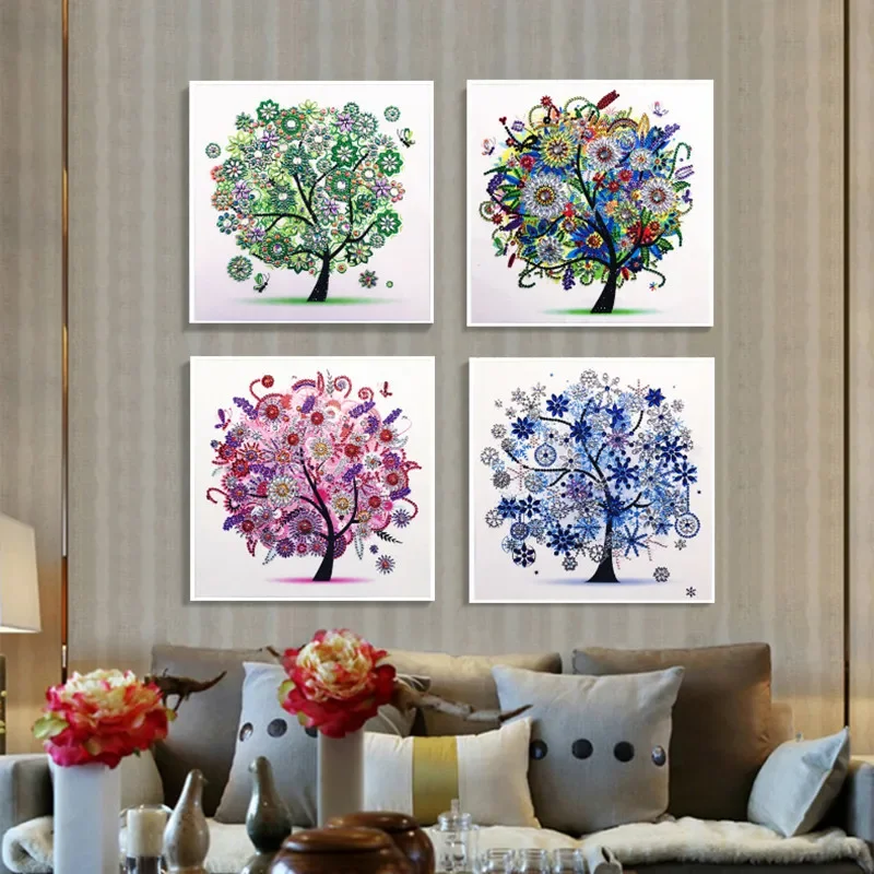 Diamond Painting Four Seasons Tree 5D Bright Diamond DIY Spring, Summer, Autumn and Winter Quadruple Decorative Painting