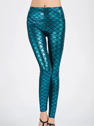 Spring And Autumn New European And American Nightclubs Gloss Fish Scale Leggings Wear High Spring Tight Nine-point Pants Woman