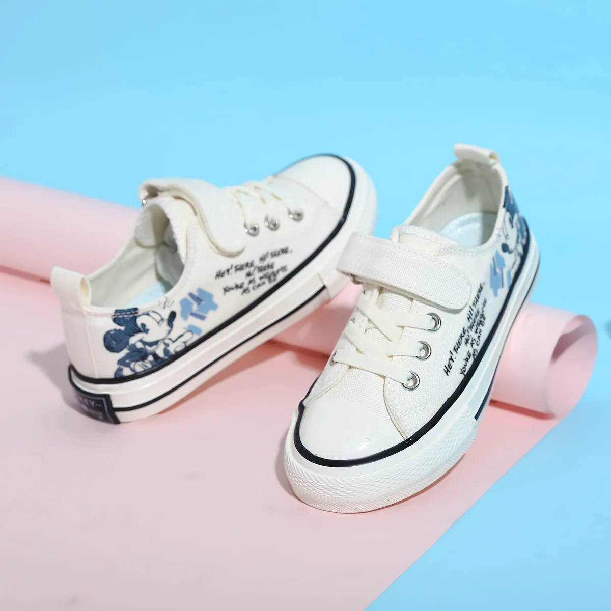 Disney Low-top Canvas Mickey Shoes Spring New Casual Shoes Boys Girls Non-slip White Black Sneaker Shoes Flats Size 24-40