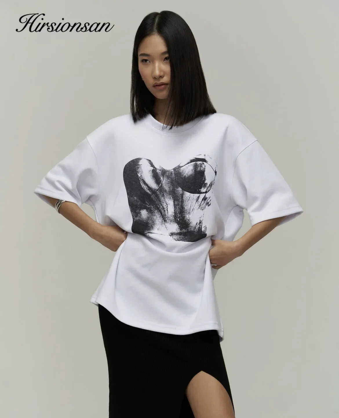 

Hirsionsan Harajuku Graphic Printed T Shirt Women Summer Cotton Soft Short Sleeve Tees Female Oversized Higt Street Gothic Tops