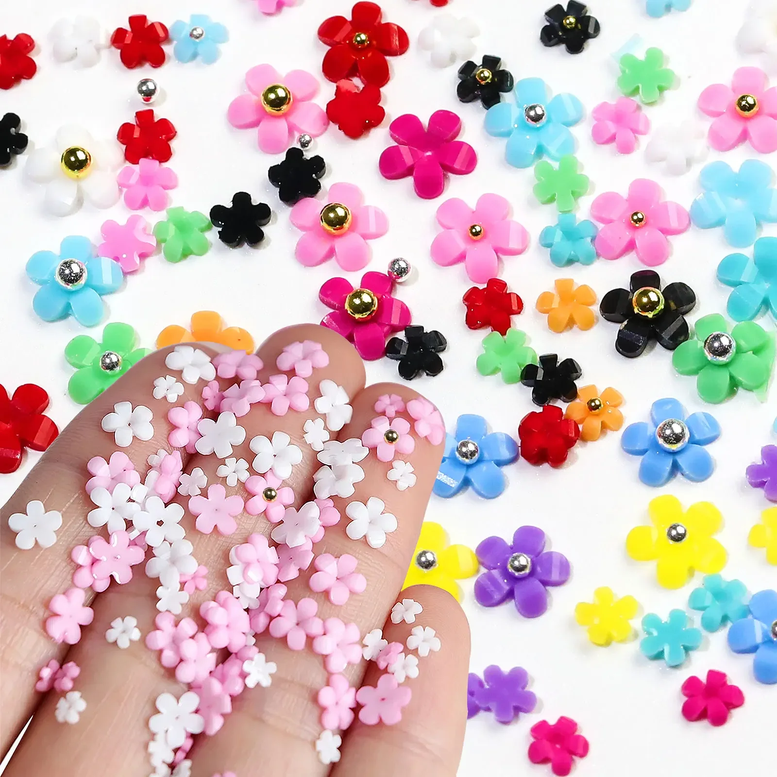 12 Grids 3D Acrylic Flower Nail Parts Decoration Mixed Steel Beads Gems Charms Kawaii Nail Supplies For Professional Accessories