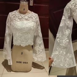 Lace Wedding Jacket Sequined Bridal Wrap Bolero Weddng Coat Top Trumpet Sleeve Customized