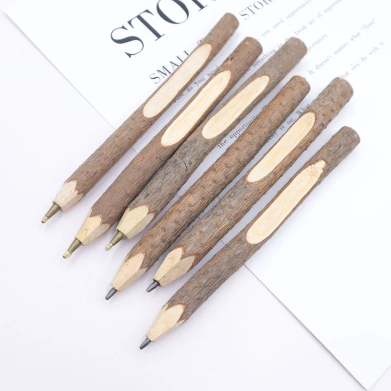 Lovely Creative Wood Color Branch Ballpoint Pen Natural Ecological Pine Woody Bullet Head Black Pen Kawai Office School Supplies