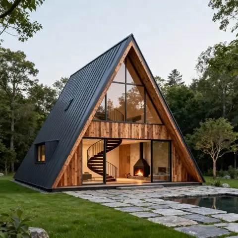 Casa Modular Portátil em Forma de Triângulo, Casa de Madeira Luxuosa para Vida ao Ar Livre