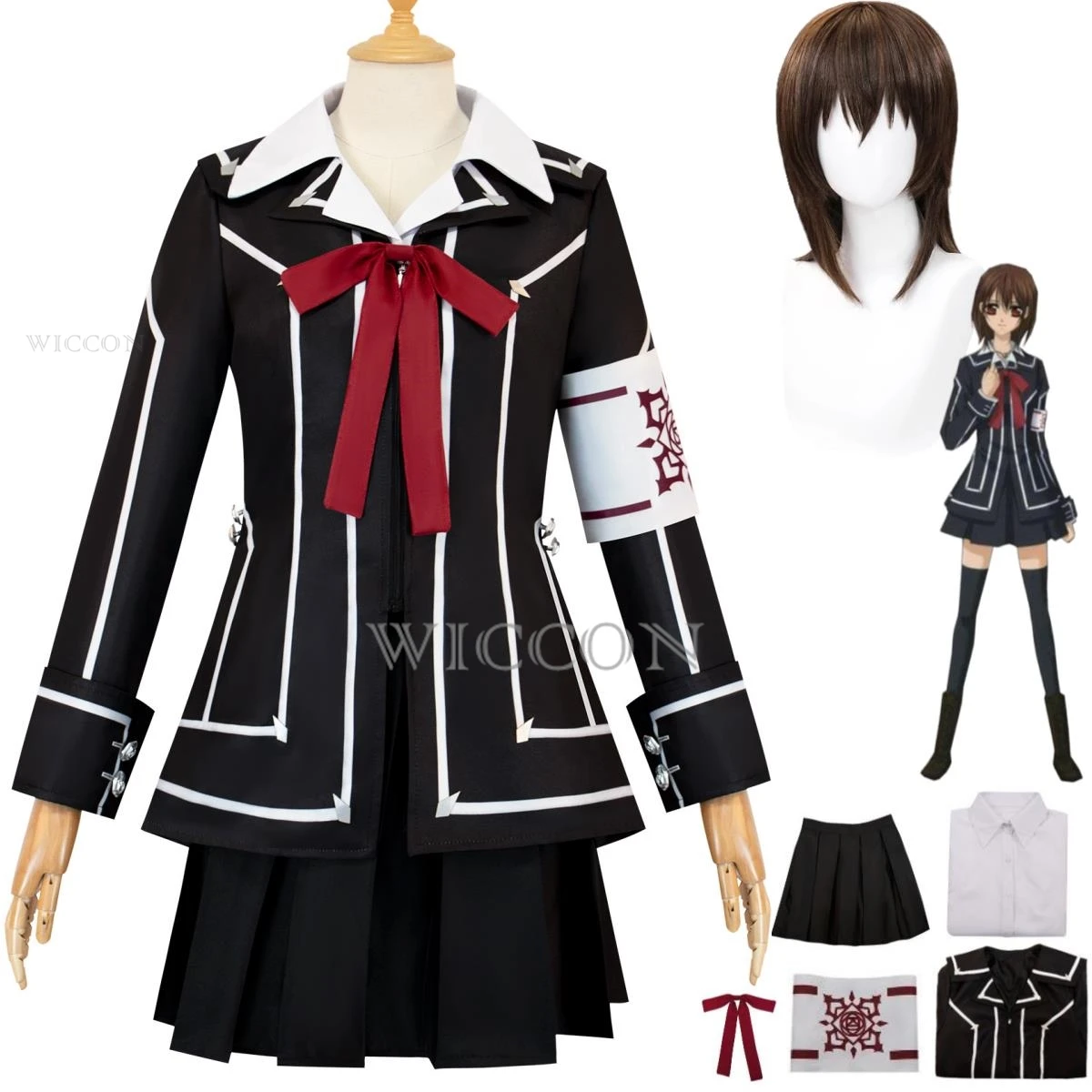Disfraz de Cosplay de Anime Vampire & Knight, Kuran Yuki, Kurosu Yuki, Peluca Negra, Uniforme Escolar JK, Falda, Traje Kawaii para Mujer Adulta