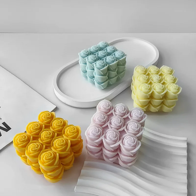 3D Love Rose Silikonowa forma do świec DIY Geometryczna kostka Rubika Aromaterapia Gips Żywica Rzemiosło Forma odlewnicza Prezent walentynkowy — zdjęcie 5