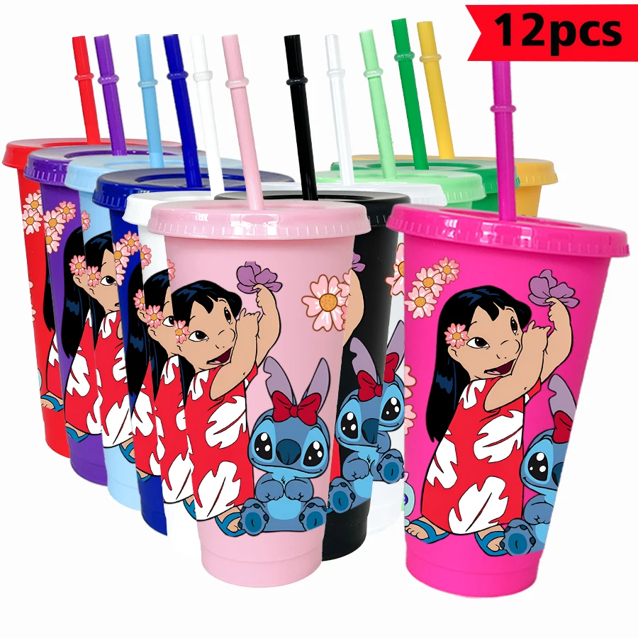 

12 шт./лот Disney Lilo Stitch 26 унций цветной пластиковый стакан для дня рождения, посуда для напитков, кружка для сока, кофе