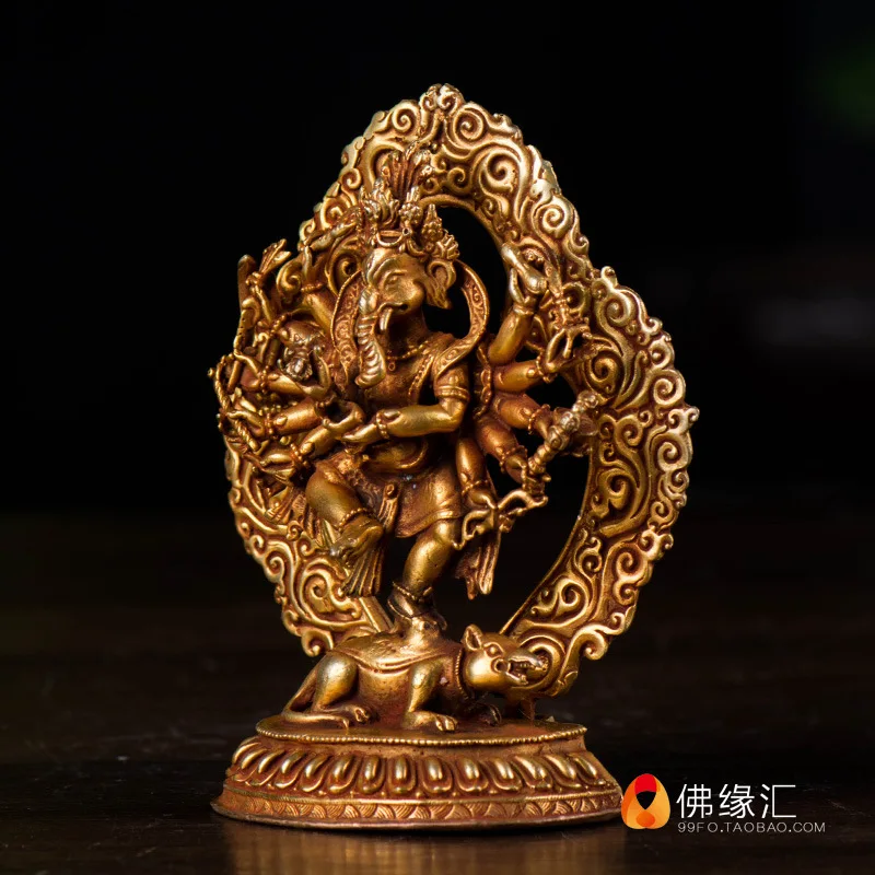 - God of Wealth and Fortune, 4-inch Fully Gilt Bronze Twelve-Armed Elephant-Nosed Buddha Statue