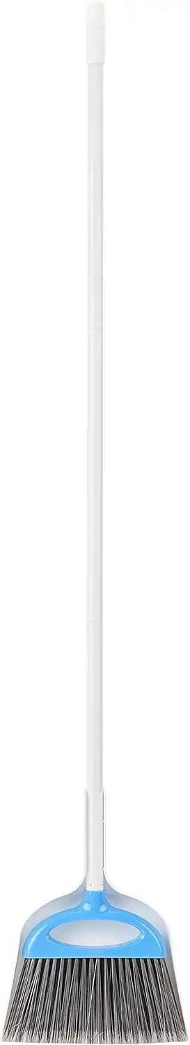 

Easy Assembly Dustpan Broom Set with Long Handle, Blue and White for Home or Office