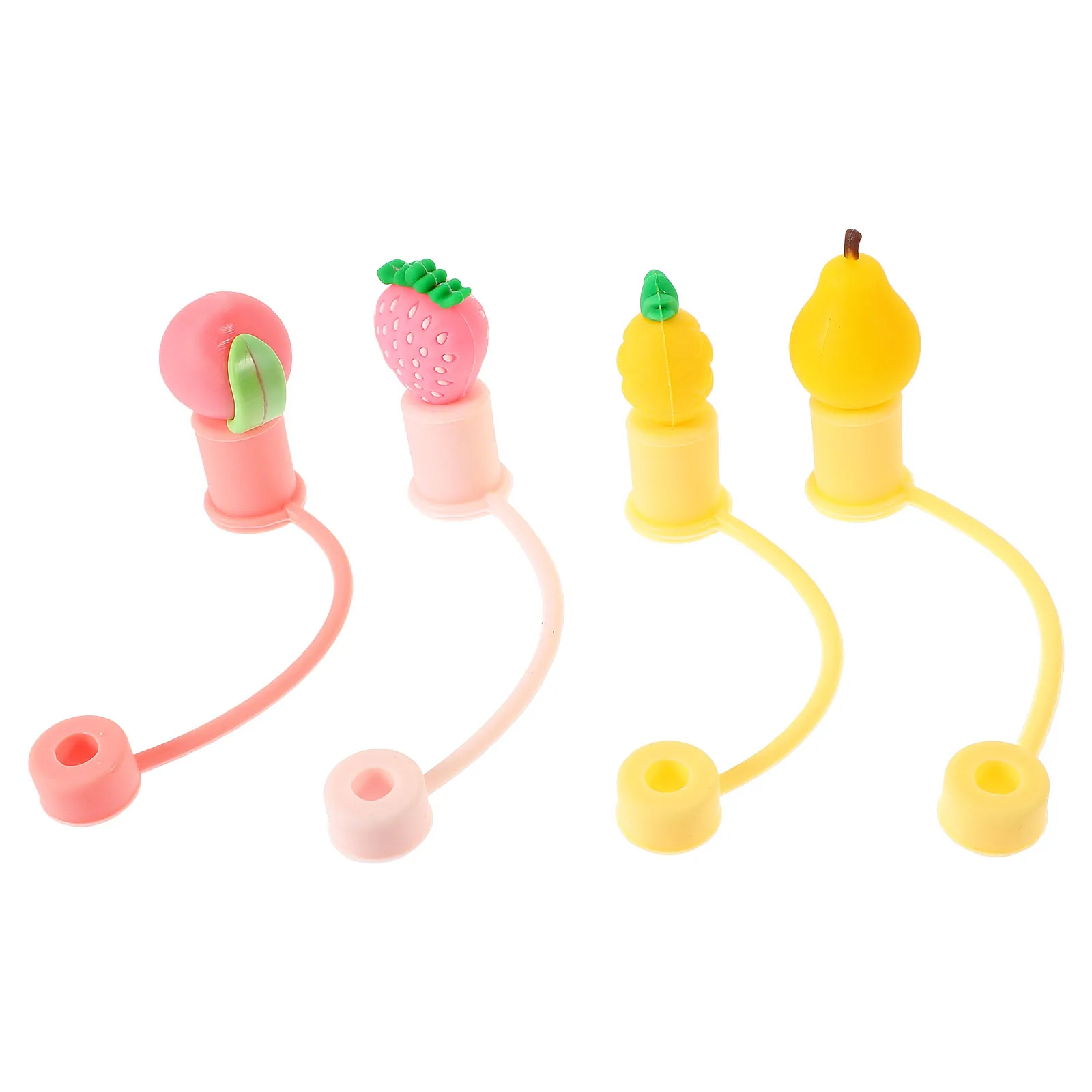 

4pcs Straw Covers Reusable Silicone Tips Hats for Party Drink Straws Yellow Pineapple Strawberry Protection Toppers