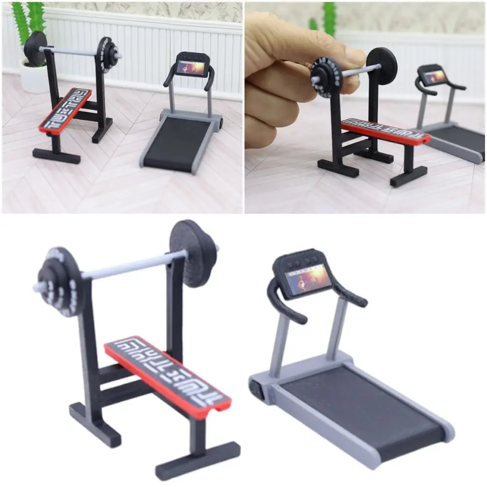 1/12 Dollhouse Fitness Equipment Plastic Grey Mini Bench Press Barbell Model Gym Equipment Doll Accesories Scene Model Toy