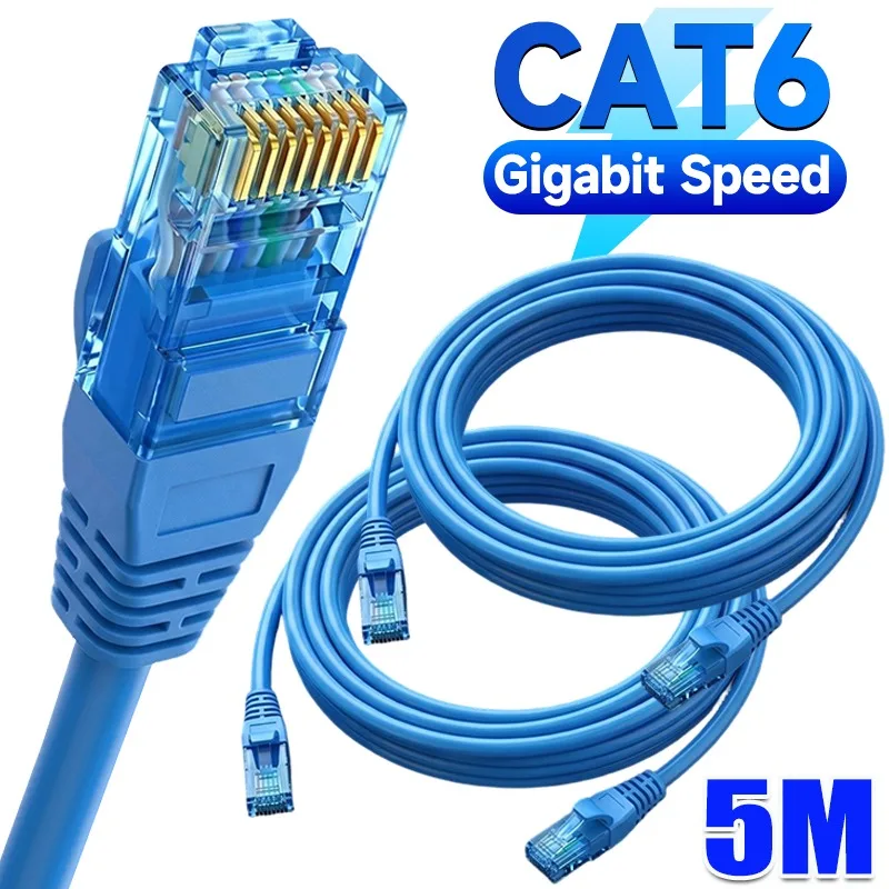 Gigabit Network Cable Cat6 250MHz UTP RJ45 Ethernet Cord 8P8C Gold Plated Plug Anti Oxidation White Flat 5m for PS5 Smart TV NAS